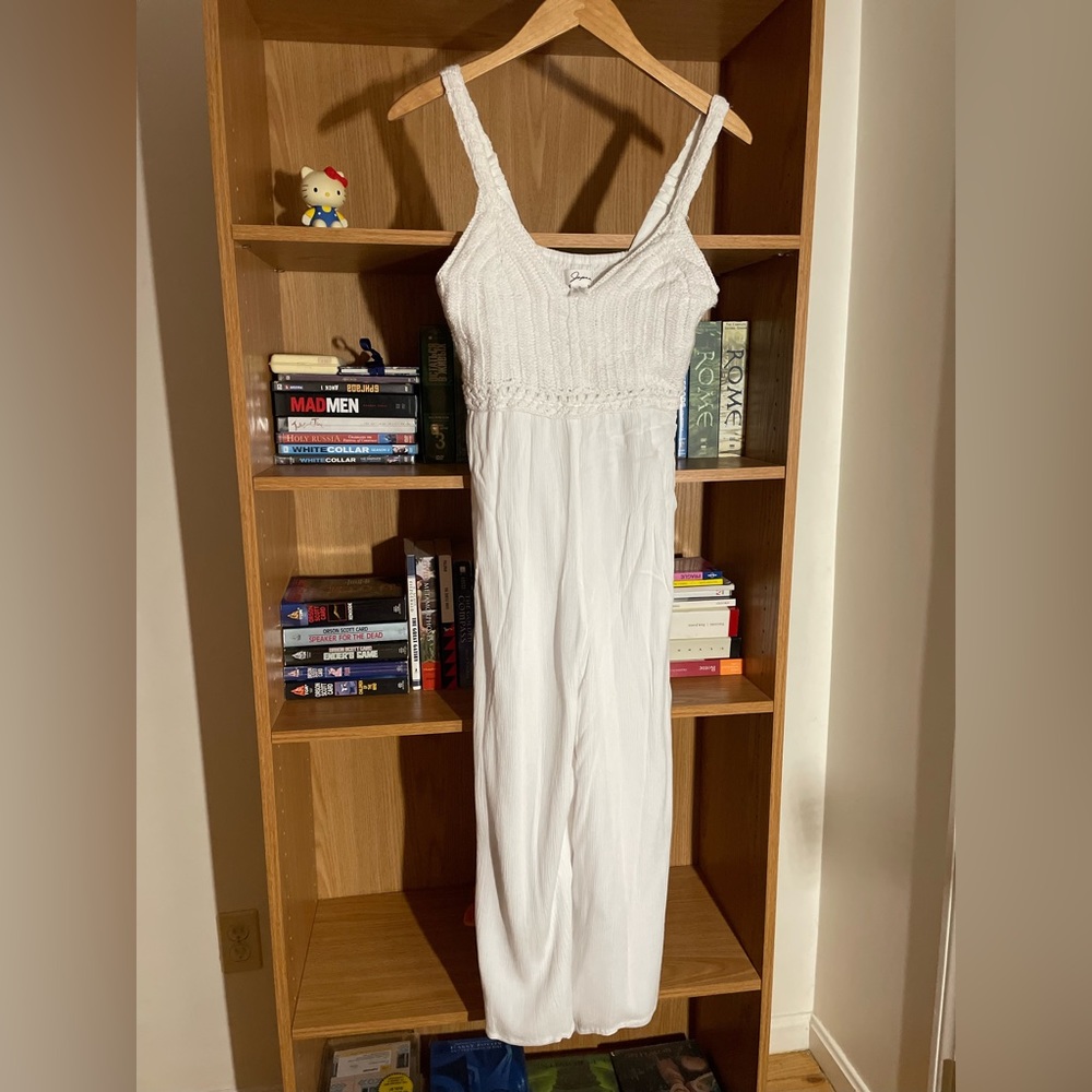 White Crochet Bust Bohemian Jumpsuit - Picture 5 of 7